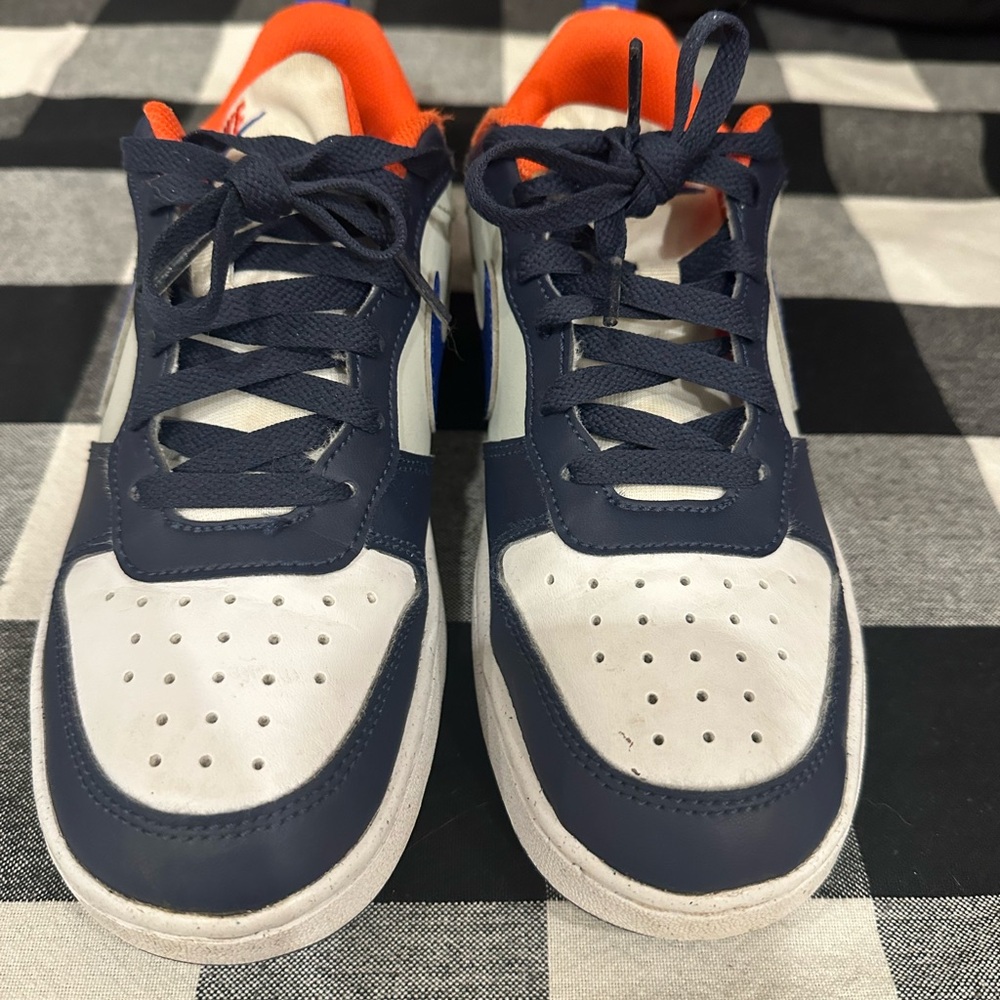 adidas Kids Navy and White Sneakers with Orange Accents